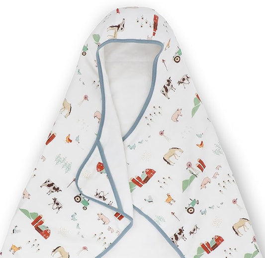 Little Unicorn Cotton Muslin & Terry Hooded Towel, Larger Size 1-6 Years (Farmyard)