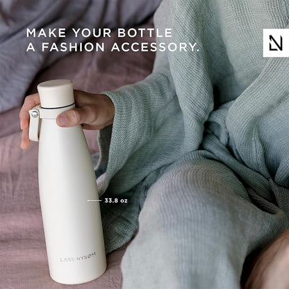 LARS NYSØM Stainless Steel Insulated Water Bottle 25oz 34oz | BPA-free Insulated Thermo Flask for Hot and Cold Beverages | Leakproof Drinking Bottle (Buttercream, 34oz)