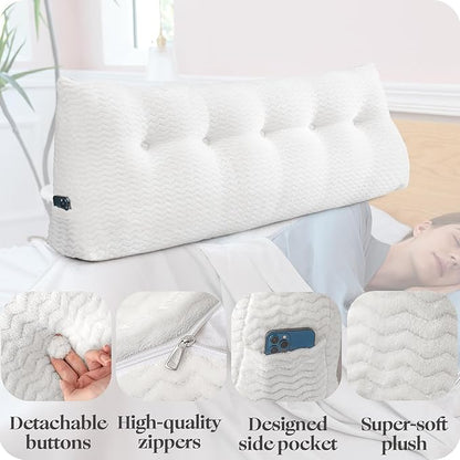 Large Bolster Triangular Headboard Wedge Backrest Positioning Support Bed Rest Reading Pillows Headboard Wedge Pillows for Day Bed Bunk Bed with Removable Cover