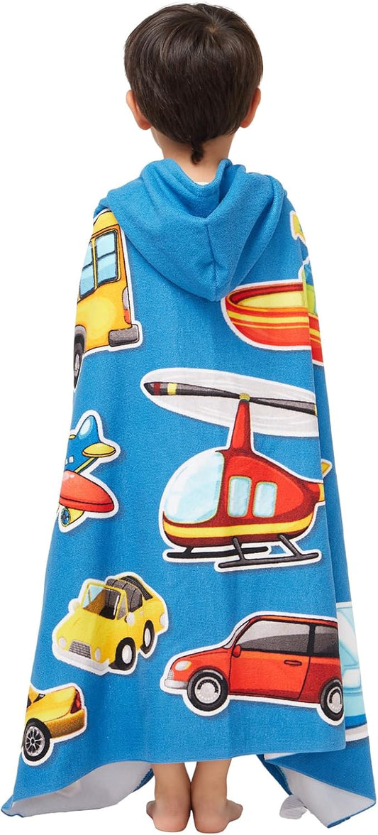 Hooded Towel for Toddlers 5-12 Years Boys Girls Kids Bath Pool Beach Towel Wrap Extra Large Soft Absorbent Beach Poncho(Cars XL)