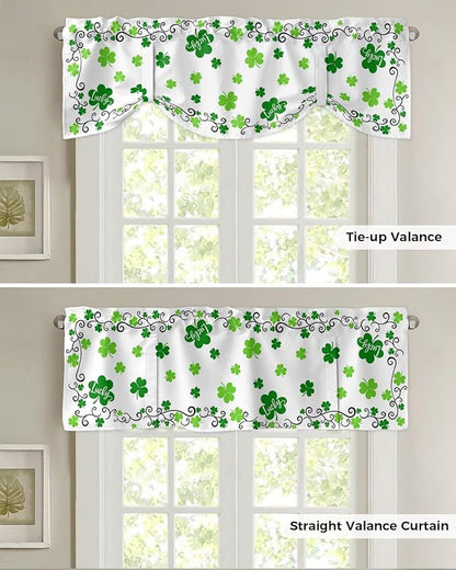 St. Patrick's Day Blackout Tie Up Valance Curtains for Kitchen Windows Green Shamrock Irish Clover Window Toppers Balloon Shades for Living Room/Bathroom/Bedroom,1 Panel, 42" X 18" Spring Holiday