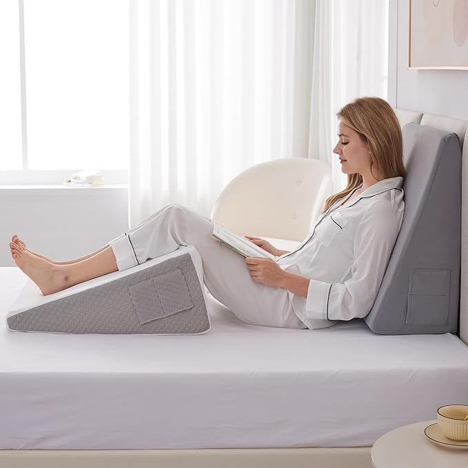 Bed Wedge Pillow for Sleeping, 10" Wedge Pillows for After Surgery, Soft Memory Foam Top, Triangle Pillow Wedge, Body Positioners for Leg Elevation, Acid Reflux, Gerd, Snoring Relief, Velvet