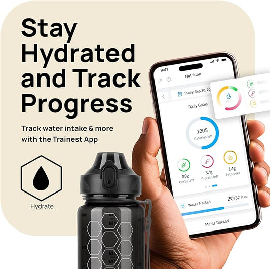 INEVIFIT 3-in-1 Sports Water Bottle 34oz 1L Hydration Tracking Water Bottles with Daily Time Marker BPA Free Tritan Leak Proof with Fruit Infuser Filter, Mixer Ball, Insulating Sleeve & Carrying Strap