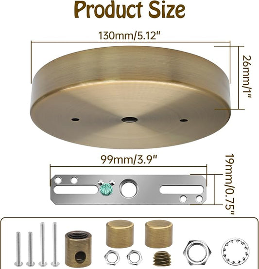Biaungdo 5 Inch Ceiling Lighting Canopy Kit, Gold Pendant Light Canopy Kit Metal Chandelier Ceiling Light Plate Cover with All Mounting Hardware for Chandelier Pendant Lighting Fixtures