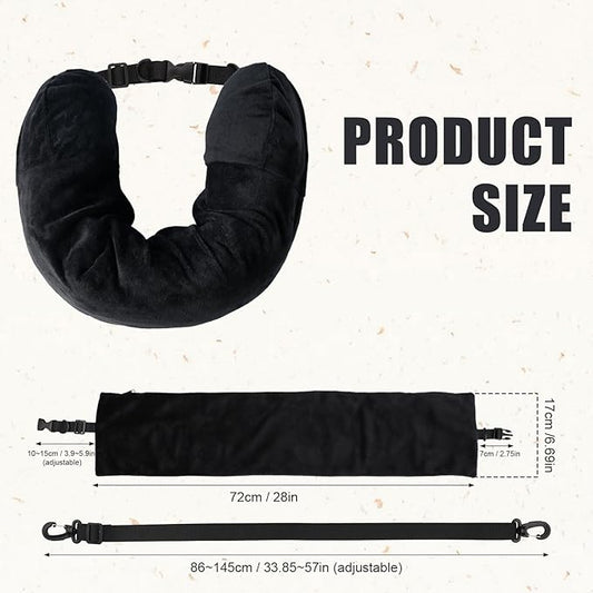 Stuffable Travel Pillow, 28x6.7 Inch Transformable Neck Pillow Plush Stuffable Storage Bag Neck Pillow with Clothes Adjustable U-Shape Pillow No Fillers for Travel (Black)