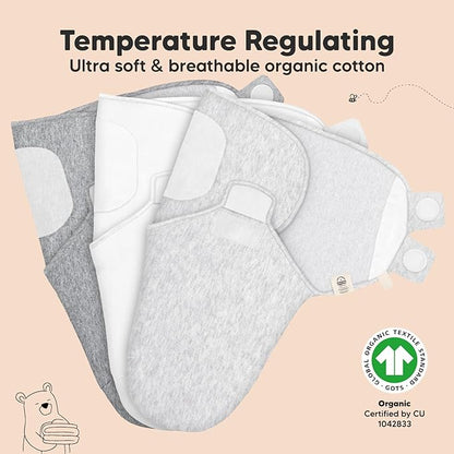 KeaBabies 3-Pack Organic Baby Swaddle Sleep Sacks - Newborn Swaddle Sack, Ergonomic Baby Swaddles 0-3 Months,Swaddles for Newborns,Baby Sleep Sack,Baby Swaddle Blanket Wrap,Baby Essentials(Cloud)