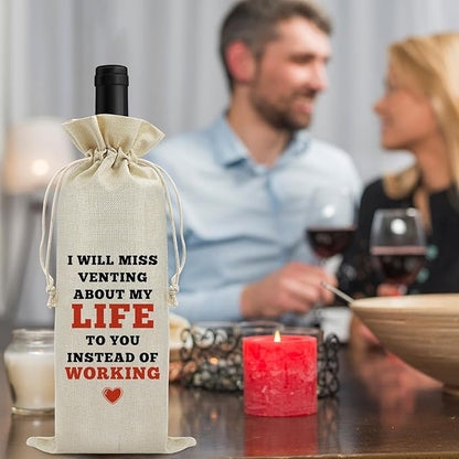 Coworker Leaving Gifts Wine Bags New Job Gift Congratulations New Job Gifts for Women Men Wine Gift Bag Goodbye Gift Going Away Gifts for Her Friendship Christmas Gift Drawstring Wine Wrapping Bag