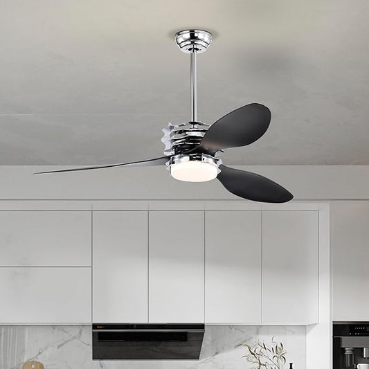 NicBex Ceiling Fan 52 Inch Ceiling Fan with Lights Ceiling Fans with 3 ABS Blades and Remote Control DC Motor Ceiling Fan with Down Rod Mount for Bedroom, Living Room, Black