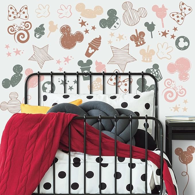 Mfault Cartoon Mouse Wall Decals Stickers, Stripes Stars Pink Polka Dot Bow Nursery Decorations Baby Girls Bedroom Art, Candy Balloon Neutral Toddlers Kids Room Playroom Decor Gifts