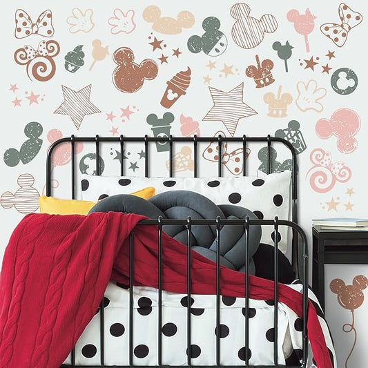 Mfault Cartoon Mouse Wall Decals Stickers, Stripes Stars Pink Polka Dot Bow Nursery Decorations Baby Girls Bedroom Art, Candy Balloon Neutral Toddlers Kids Room Playroom Decor Gifts