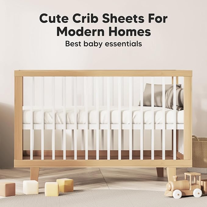 2-Pack Crib Sheets for Boys,Girls - Viscose Derived from Bamboo Fitted Crib Sheet, Organic Baby Crib Sheets, Crib Mattress Sheet,Toddler Bed Sheets,Baby Sheets for Crib Fitted Sheets(Khaki)