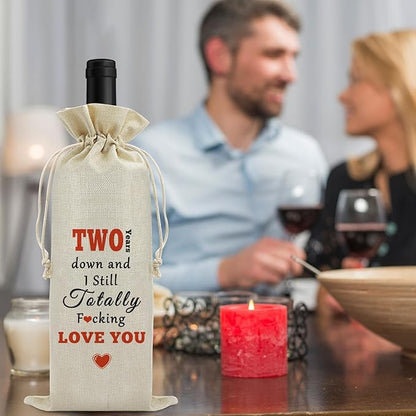 2nd Anniversary Marriage Gift for Couple Wine Bag 2 Years Anniversary Wedding Gift for Wife Husband Wine Gift Bag Two Anniversary Valentine Birthday Christmas Gift Drawstring Wine Wrapping Bag