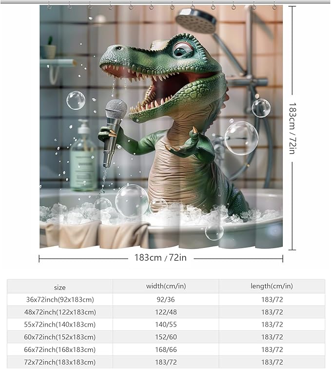 Funny Dinosaur Shower Curtain Cartoon Animal Shower Curtains for Kids Bathroom Decor Waterproof Polyester Fabric Bathroom Curtain with Hooks 55x72 Inch