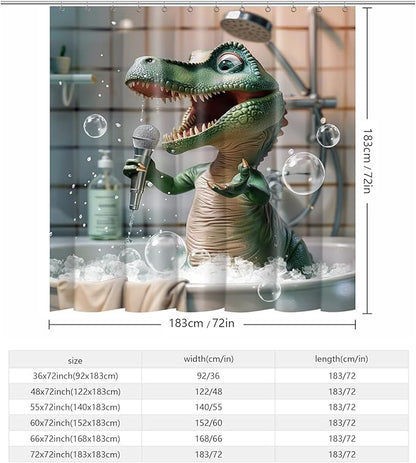 Funny Dinosaur Shower Curtain Cartoon Animal Shower Curtains for Kids Bathroom Decor Waterproof Polyester Fabric Bathroom Curtain with Hooks 66x72 Inch