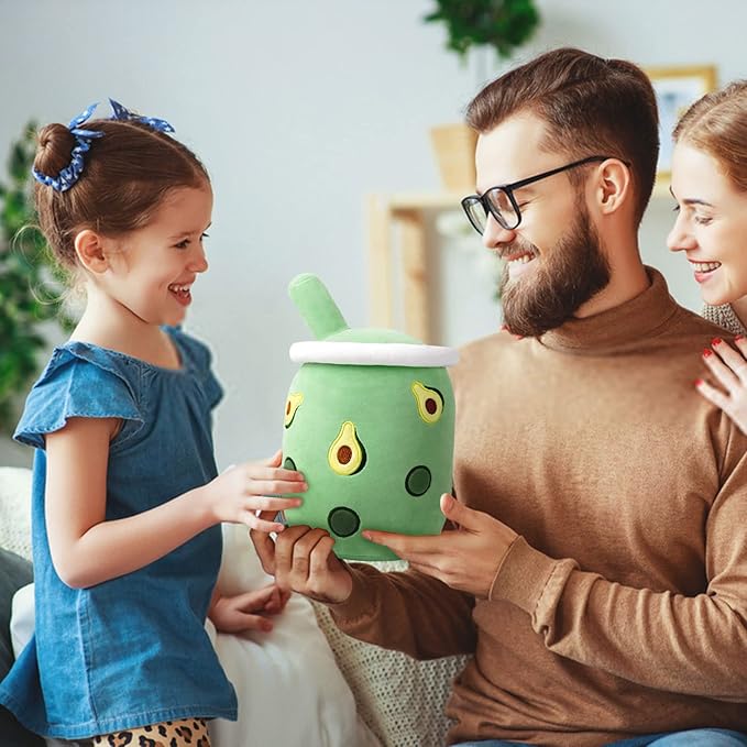 Niuniu Daddy Stuffed Boba Plushies Squishy Bubble Tea Plush Toy Pillow Cute Milk Tea Plushie Adorable Cuddle Pillow Stuffed Food Toy Great Gift for Birthday/Christmas (Avocado, Medium)