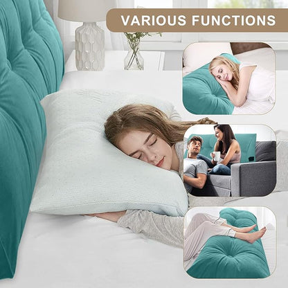Large Triangular Headboard Pillows Long Backrest Positioning Support Bolster Cushion for Daybed Fluffy Quality Plush Body Wedge Pillow with Removable Cover(Light blue-King-76x8x20in)