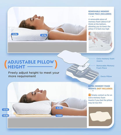 Cervical Pillow for Neck Pain Relief, Hollow Design Odorless Memory Foam Pillows with Cooling Case, Adjustable Orthopedic Bed Pillow for Sleeping, Contour Support for Side Back Stomach Sleepers