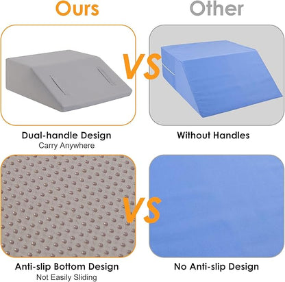 Leg Elevation Pillows for Sleeping, Memory Foam Wedge Pillow for Legs, Knee Wedge Pillow for After Surgery, Swelling, Back Pain and Circulation, Non-Slip Bottom, Removable Cover (8 Inch)