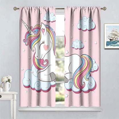 Unicorn Curtains Children's Cartoon Starry Sky Theme Unicorn Pattern Curtains Star Galaxy Boys Girls Room Blackout Curtains 42x45 Inch 2 Panels
