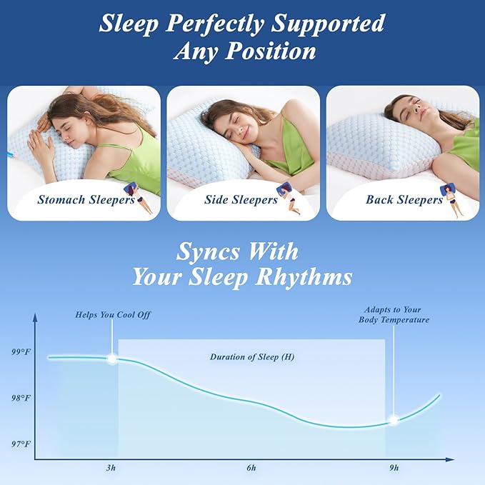 Cooling Pillows for Sleeping Queen Size Set of 2, Shredded Memory Foam Pillow- Staying Cold All Night, Supportive Gel Pillows for Hot Sleepers