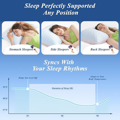 Cooling Pillows for Sleeping Queen Size Set of 2, Shredded Memory Foam Pillow- Staying Cold All Night, Supportive Gel Pillows for Hot Sleepers
