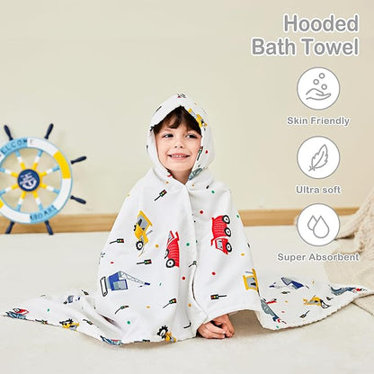 Kids Bath Hooded Towels, Kids Beach Towel for Boys Girls Super Soft and Absorbent, Beach | Pool | Bath | Swim Towels for Baby Kids Ages 0-8, 30X50 in, Truck
