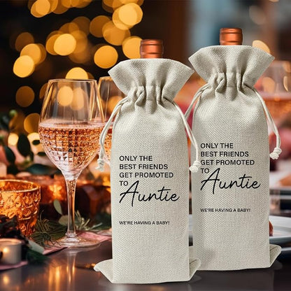 EUFJDKSL Pairs Well With Becoming Auntie Wine Gift Bag, New Aunt for Baby Announcement, Wine Bag for Pregnancy Announcement, Cotton Linen Wine Gift Bag With Drawstring