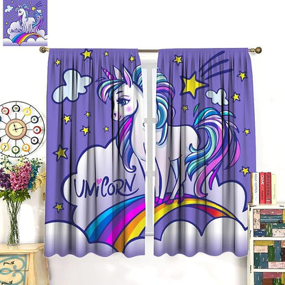 Kids Unicorn Curtains Purple Cartoon Rainbow Cartoon Room Blackout Curtains Boys Girls Baby Room Decor Curtains Living Room Decor 42x54 Inch 2 Panels