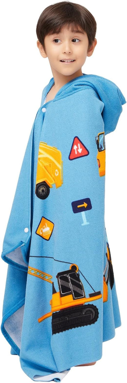 Hooded Towel for Toddlers 2-10 Years Boys Girls Kids Bath Pool Beach Towel Wrap Soft Absorbent Beach Poncho(Construction site)