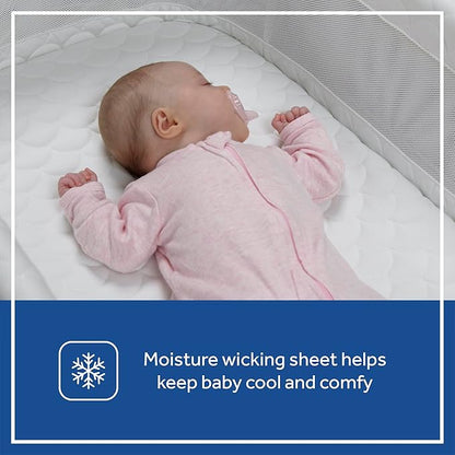 Sealy Baby Cozy Cool Breathable Airy 2-in-1 Baby Bassinet & Bedside Sleeper, Bedside Bassinet for Baby, Cooling, Height Adjustable, Stand-Alone or Bedside Sleeper, Drop-Down Panel for Easy Access
