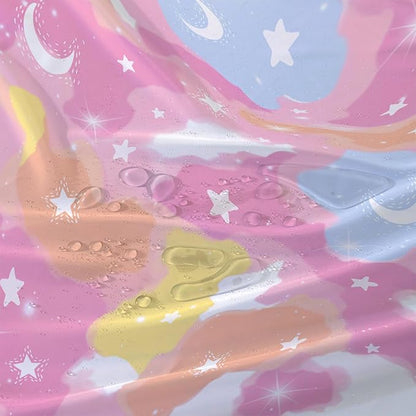 AILONEN Pink Galaxy Shower Curtain,Star and Moon Theme Bathroom Shower Curtain for Girls Kids Teens, 72" W*84" H Colorful Starry Sky Shower Curtain for Bathroom