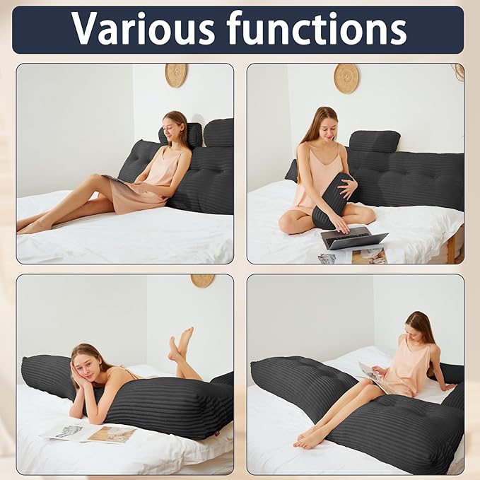 Headboard Wedge Pillow with 2 Pack Neck Roll Pillow Large Headboard Pillow King Wedge Pillow Headboard Soft and Supportive Bed Rest Reading Pillows for Sitting in Bed with Removable Cover