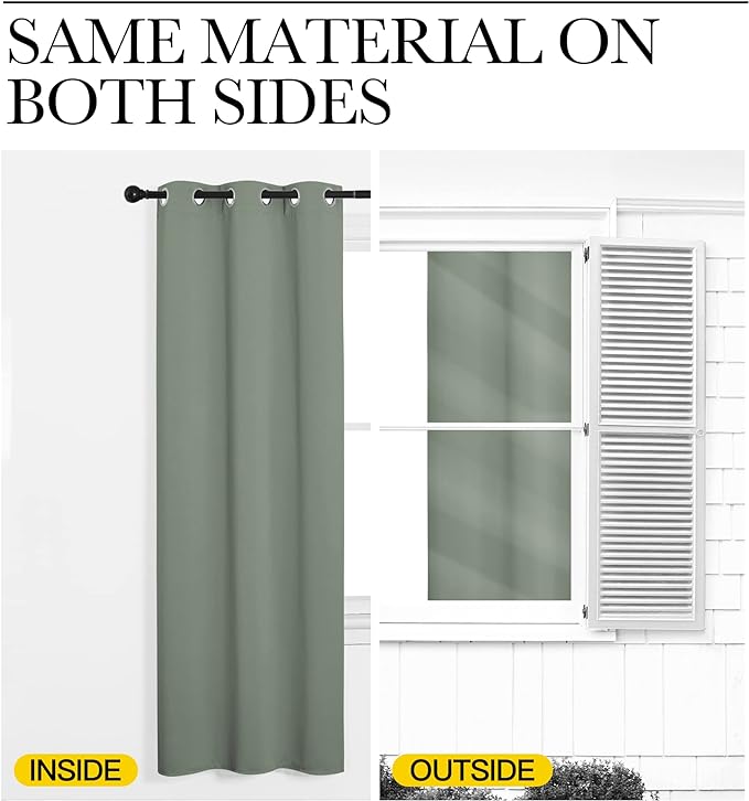 NICETOWN Window Curtain Panels, Thermal Insulated Solid Grommet Blackout Draperies/Drapes for Basement (Greyish Green, 1 Pair, 34 by 84-inch)