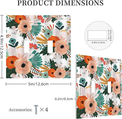 Rustic Floral Boho Colorful Flower Double Toggle Light Switch Covers 2 Gang Wall Plate Dual Decorative Switchplate Electrical Faceplate for Farmhouse Bathroom Bedroom Kitchen Decor