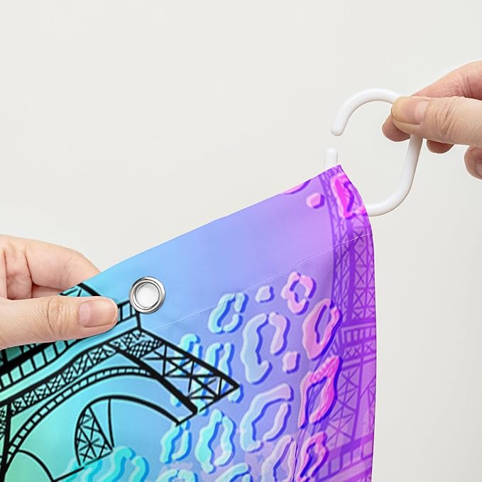 AILONEN Rainbow Shower Curtain for Bathroom, Rainbow Gradient Eiffel Tower Printed Bath Curtain,Women Girls Kids Minimalist Waterproof Fabric Shower Curtain Set with Hooks 72" W*78" H