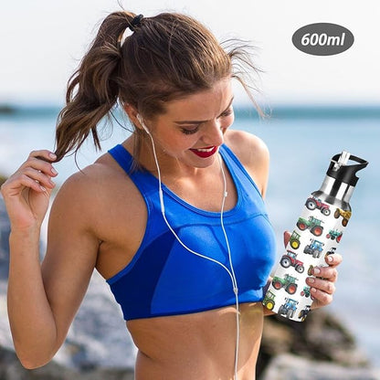 Tractor Stainless Steel Water Bottle with Straw Lid - 20 Oz Sports Insulated Water Bottle Thermos for Sport Gym Outdoor Travel School