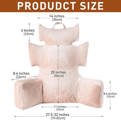 Reading Pillow with Shredded Memory Foam, Large Adult Backrest with Arms, Back Support for Sitting Up in Bed with Washable Cover (Sit up Pillow)