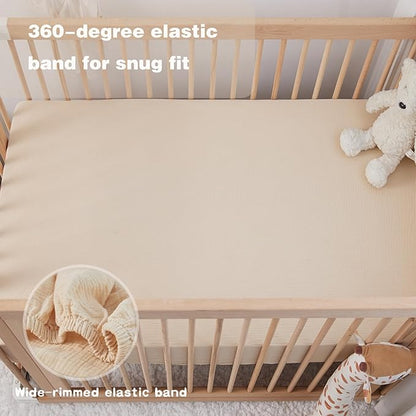 Muslin Crib Sheets Girls Rutiwa 2 Pack Boho Baby Sheets for Crib 100% Cotton Breathable Crib Sheets Toddler Bed Sheets Fit Standard Crib Mattress 28"x52"(Light Pink/Beige)