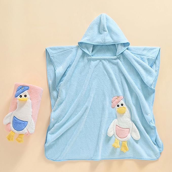 Toddler Beach Towel with Hood Kids Waffle Swim Cover Up Bath Towel Surf Poncho Boys Girls Hooded Beach Towel (C Blue, One Size)