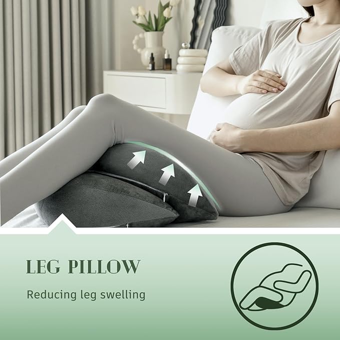DOWNCOOL Pregnancy Pillow, Grey Maternity Pillow for Pregnant Women, Pregnancy Pillows for Sleeping with Removable Cover, Support for Back, Belly, Legs