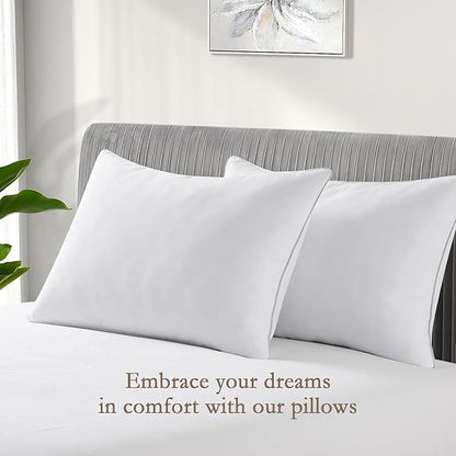 puredown® Feather Pillows with 100% Cotton Cover, Set of 2 Bed Pillows for Sleeping, King Size(20 x 36)