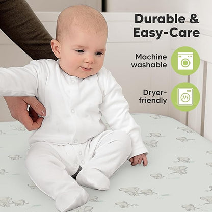 2-Pack Organic Crib Sheets for Boys, Girls - Jersey Fitted Crib Sheet, Baby Crib Sheets Neutral, Crib Mattress Sheet, Cotton Crib Sheets, Breathable Crib Sheet, Baby Mattress Sheets (Elly)