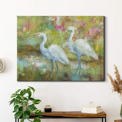 Renditions Gallery Canvas Nature Wall Art Modern Paintings Decorations Elegant White Egrets Abstract Multicolored Bontanical Wall Hanging Artwork for Bedroom Office Kitchen - 32"x48" LT33