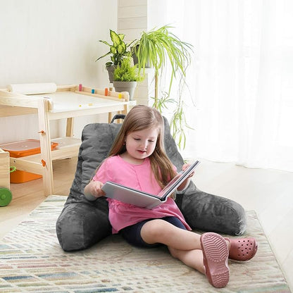 Nestl Reading Pillow for Kids, Small Bed Pillow, Back Pillow for Sitting in Bed, Memory Foam Chair Pillow, Reading & Bed Rest Pillows, Grey Back Pillow for Bed, Arm Pillow with Pockets