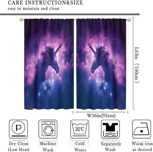 Unicorn Curtains Children's Cartoon Starry Sky Theme Unicorn Pattern Curtains Star Galaxy Boys Girls Room Blackout Curtains 72x63 Inch 2 Panels