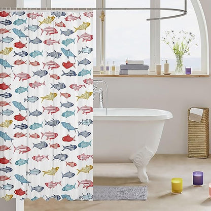 Feelyou Cartoon Fish Shower Curtain 72"x72" Kids Marine Life Sea Bathroom Shower Curtain Set for Boys Girls Teens Ocean Marine Themed Bath Curtain White Red Blue Yellow Bathroom Accessories
