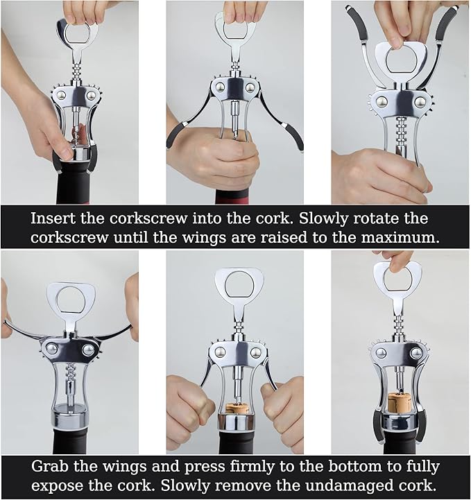 KORCCI Wine Opener, Wine Bottle Opener, Zinc Alloy Wing Corkscrew Heavy Duty, Cork Screw Beer Opener for Bartenders, Multifunctional Bottle Opener for Kitchen, Restaurant, Bar, Waiters (1, Sliver)