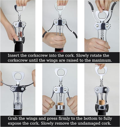 KORCCI Wine Opener, Wine Bottle Opener, Zinc Alloy Wing Corkscrew Heavy Duty, Cork Screw Beer Opener for Bartenders, Multifunctional Bottle Opener for Kitchen, Restaurant, Bar, Waiters (1, Sliver)