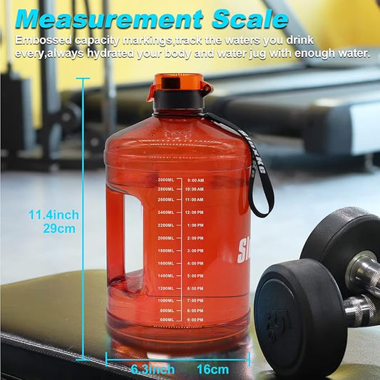 Gallon Big Water Bottle with Handle, 128oz Leakproof BPA Free Fitness Sports Water Bottle with Motivational Time Marker & Wide Mouth Ensure You Drink More Water