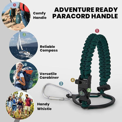 One Gallon Water Bottle Insulated, Triple Walled Vacuum Stainless Steel (Cold for 48 Hrs), Leak Proof & Non-BPA, Large Water Flask Jug with Paracord Handle & Straw Spout Lids